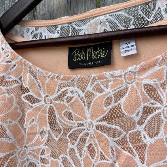 BOB MACKIE Peach Floral Cottagecore Mermaidcore sheer Lined Blouse- M - Picture 3 of 10